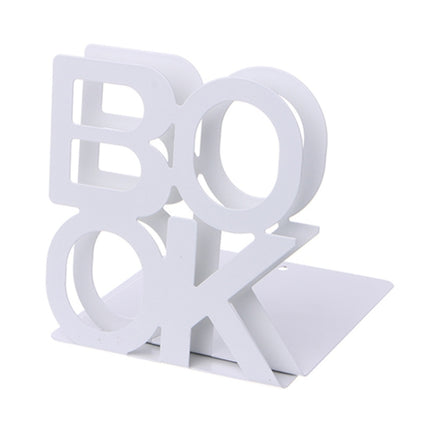 Alphabet Shaped Iron Metal Bookends Support Holder Desk Stands For Books(White)-garmade.com