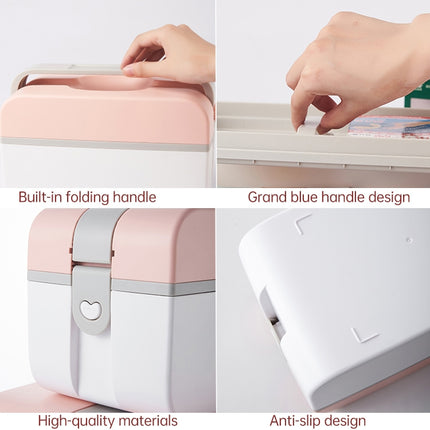 Multifunctional Household Dustproof Family Safety Emergency Storage Box Double-layer Medicine Case, Size:S(Pink)-garmade.com
