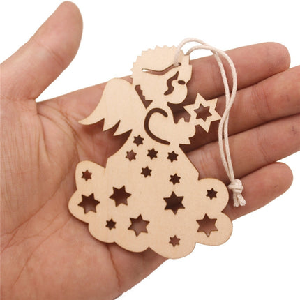 10pcs/set Wood Hollow Carved Christmas Tree Pendants Home Decoration Hotel DIY Holiday Decoration Gifts(Angel)-garmade.com