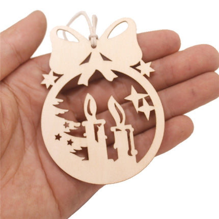 10pcs/set Wood Hollow Carved Christmas Tree Pendants Home Decoration Hotel DIY Holiday Decoration Gifts(Candle)-garmade.com