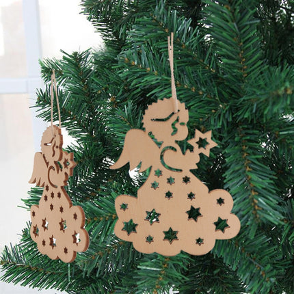 10pcs/set Wood Hollow Carved Christmas Tree Pendants Home Decoration Hotel DIY Holiday Decoration Gifts(Angel)-garmade.com