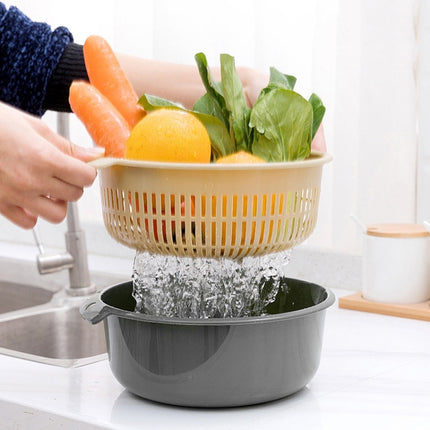 Double-Layer Hollow Fruit & Vegetable Drain Basket Household Plastic Vegetable Washing Basket, Size:Small(Gray)-garmade.com
