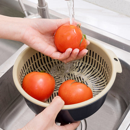 Double-Layer Hollow Fruit & Vegetable Drain Basket Household Plastic Vegetable Washing Basket, Size:Large(Gray)-garmade.com