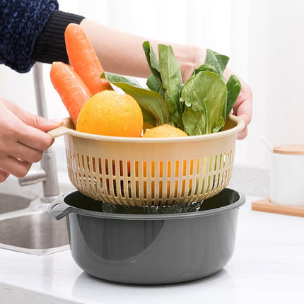 Double-Layer Hollow Fruit & Vegetable Drain Basket Household Plastic Vegetable Washing Basket, Size:Large(Gray)-garmade.com