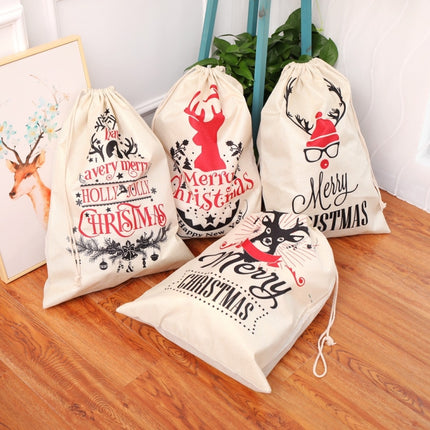 Large Printed Linen Backpack Christmas Gift Bag Candy Bag(D Type)-garmade.com