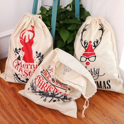 Large Printed Linen Backpack Christmas Gift Bag Candy Bag(A Type)-garmade.com