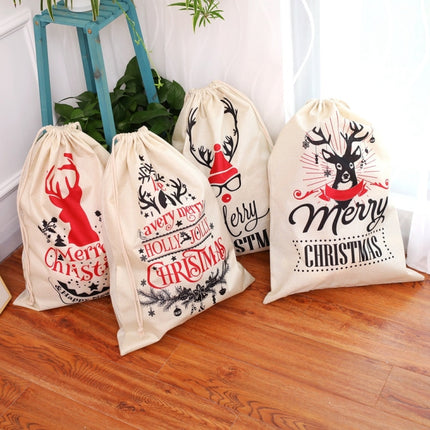 Large Printed Linen Backpack Christmas Gift Bag Candy Bag(D Type)-garmade.com