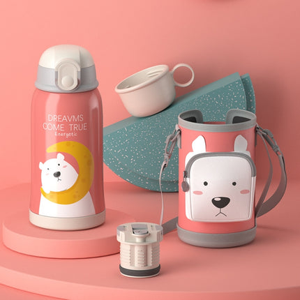 Smart Cartoon Animal Children Straw Cup Student Insulated Water Cup With Cup Cover, Style:304(Little White Bear)-garmade.com