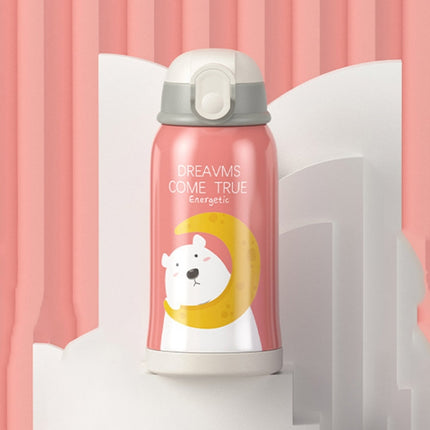 Smart Cartoon Animal Children Straw Cup Student Insulated Water Cup With Cup Cover, Style:304(Little White Bear)-garmade.com