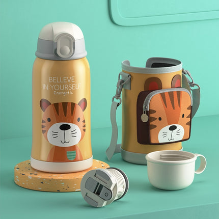 Smart Cartoon Animal Children Straw Cup Student Insulated Water Cup With Cup Cover, Style:304(Little Tiger)-garmade.com