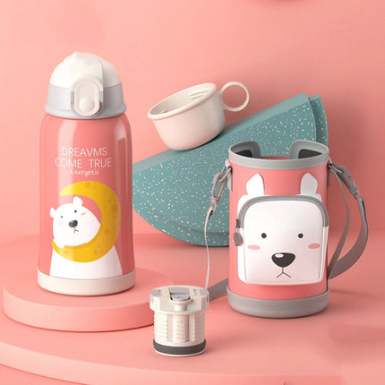 Smart Cartoon Animal Children Straw Cup Student Insulated Water Cup With Cup Cover, Style:316(Little White Bear)-garmade.com