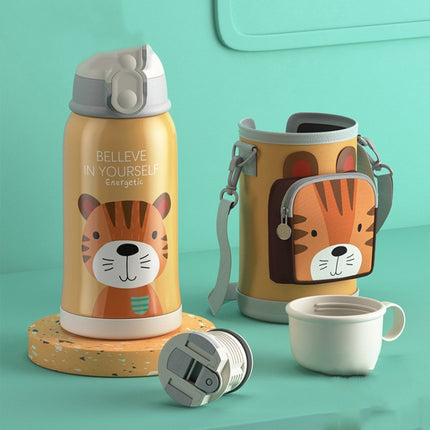 Smart Cartoon Animal Children Straw Cup Student Insulated Water Cup With Cup Cover, Style:316(Little Tiger)-garmade.com