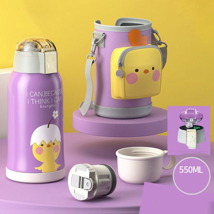 Smart Cartoon Animal Children Straw Cup Student Insulated Water Cup With Cup Cover, Style:Smart 316(Little Yellow Chicken)-garmade.com