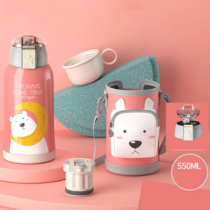 Smart Cartoon Animal Children Straw Cup Student Insulated Water Cup With Cup Cover, Style:Smart 316(Little White Bear)-garmade.com