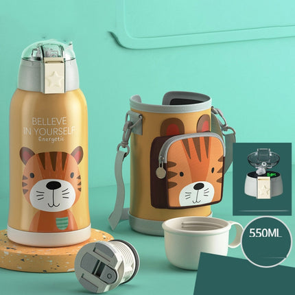 Smart Cartoon Animal Children Straw Cup Student Insulated Water Cup With Cup Cover, Style:Smart 316(Little Tiger)-garmade.com