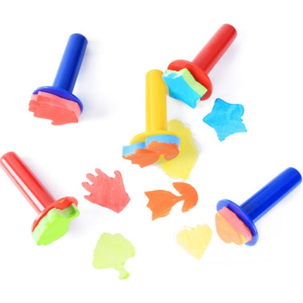 5 Packs Children Painting Art DIY Brush Sponge Stamp(Long Handle)-garmade.com