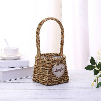 Straw Wire Mesh Woven Flower Basket Hand-woven Succulent Green Plant Pots(A)-garmade.com