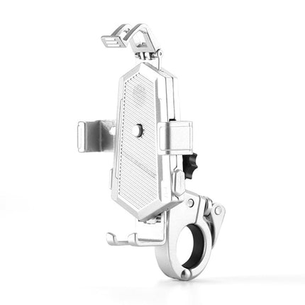 Bicycle Mobile Phone Holder Can Rotate And Adjust Fixed Aluminum Alloy Bracket Automatic Grab Bracket, Style:Handlebar Installation(Silver)-garmade.com