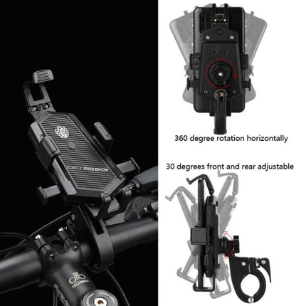Bicycle Mobile Phone Holder Can Rotate And Adjust Fixed Aluminum Alloy Bracket Automatic Grab Bracket, Style:Handlebar Installation(Black)-garmade.com