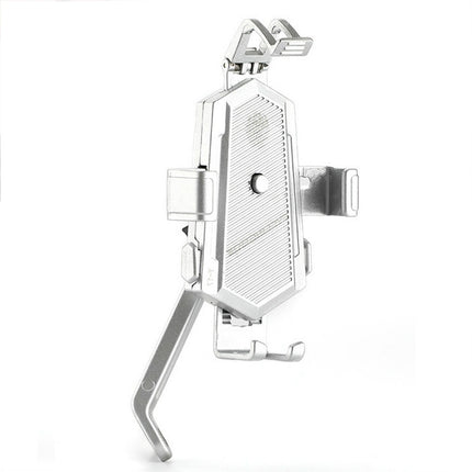 Bicycle Mobile Phone Holder Can Rotate And Adjust Fixed Aluminum Alloy Bracket Automatic Grab Bracket, Style:Rearview Mirror Installation(Silver)-garmade.com