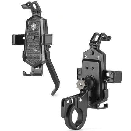 Bicycle Mobile Phone Holder Can Rotate And Adjust Fixed Aluminum Alloy Bracket Automatic Grab Bracket, Style:Rearview Mirror Installation(Black)-garmade.com