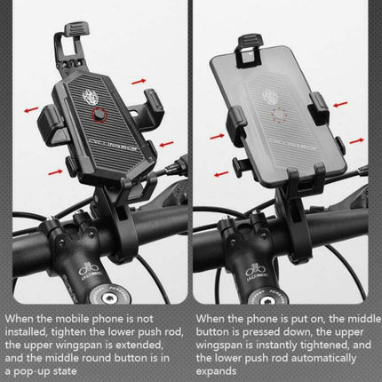Bicycle Mobile Phone Holder Can Rotate And Adjust Fixed Aluminum Alloy Bracket Automatic Grab Bracket, Style:Rearview Mirror Installation(Black)-garmade.com