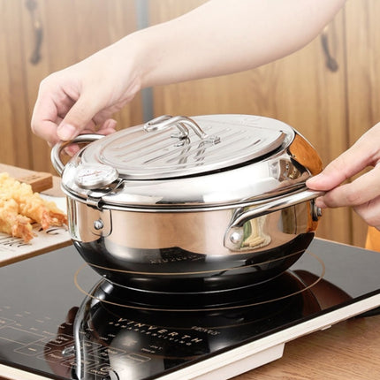 304 Stainless Steel Fryer Pot Household Temperature-controlled Multifunctional Thickening Pot, Size:20cm-garmade.com