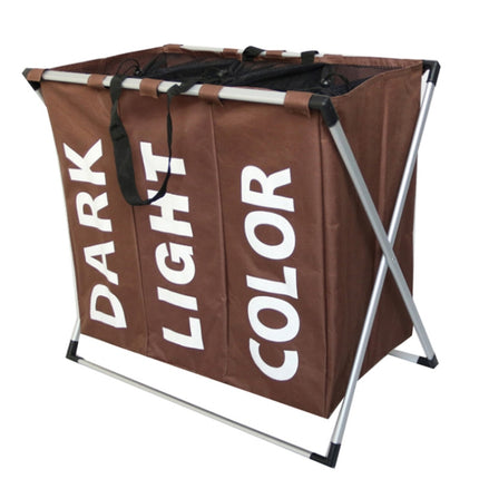 Collapsible Three Grid Dirty Clothes Laundry Hamper Organizer Home Storage Basket(Coffee)-garmade.com