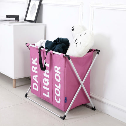 Collapsible Three Grid Dirty Clothes Laundry Hamper Organizer Home Storage Basket(Coffee)-garmade.com