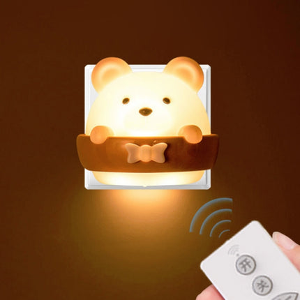 Bear Remote Control Night Light Bedside Eye Protection Wall Lamp with 3 Light Modes, Style:CN Plug-garmade.com