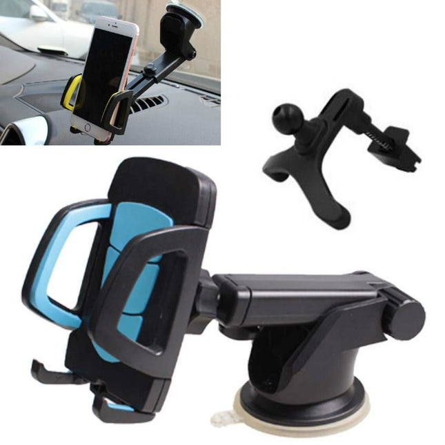 Car Phone Holder Car Air Outlet Mobile Phone Holder Suction Cup Navigation Instrument Panel General, Style:3 in 1(Blue)-garmade.com
