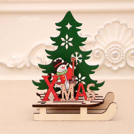 3 PCS Christmas Decorations Christmas Painted Wooden Assembly DIY Sleigh Car Decoration Jigsaw Puzzle Gift, Size:Large(Snowman)-garmade.com