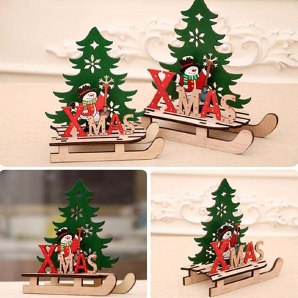 3 PCS Christmas Decorations Christmas Painted Wooden Assembly DIY Sleigh Car Decoration Jigsaw Puzzle Gift, Size:Large(Snowman)-garmade.com