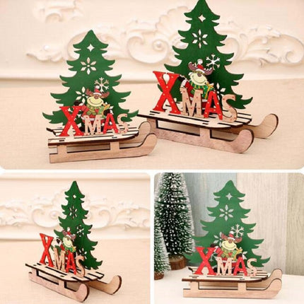 3 PCS Christmas Decorations Christmas Painted Wooden Assembly DIY Sleigh Car Decoration Jigsaw Puzzle Gift, Size:Large(Elk)-garmade.com