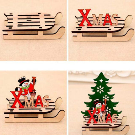 3 PCS Christmas Decorations Christmas Painted Wooden Assembly DIY Sleigh Car Decoration Jigsaw Puzzle Gift, Size:Large(Snowman)-garmade.com