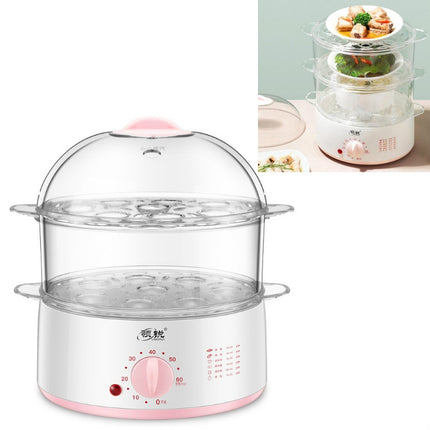 LINGRUI Timer Mini Multi-Function Egg Cooker Automatic Power Off Home Breakfast Machine, CN Plug, Specification:Double Layers(Pink)-garmade.com