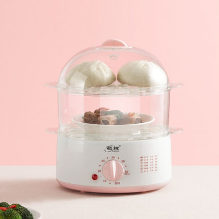 LINGRUI Timer Mini Multi-Function Egg Cooker Automatic Power Off Home Breakfast Machine, CN Plug, Specification:Double Layers(Pink)-garmade.com
