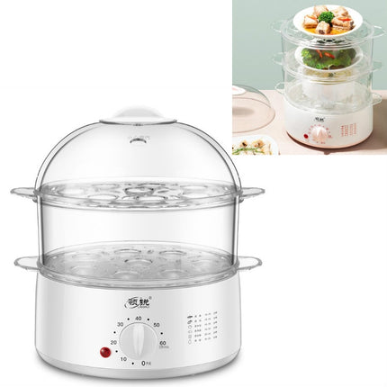 LINGRUI Timer Mini Multi-Function Egg Cooker Automatic Power Off Home Breakfast Machine, CN Plug, Specification:Double Layers(Grey)-garmade.com