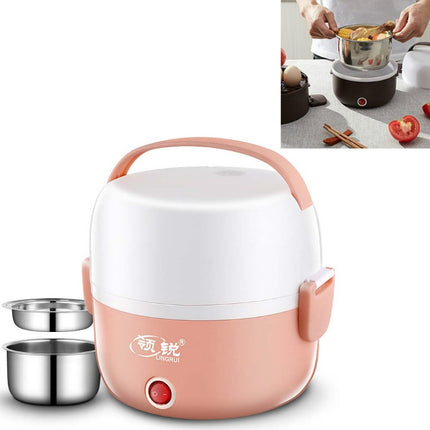 LINGRUI Multi-Function Electric Lunch Box Electric Heating Insulation Cooking Mini Rice Cooker, CN Plug, Specification:Double Layer(Pink)-garmade.com