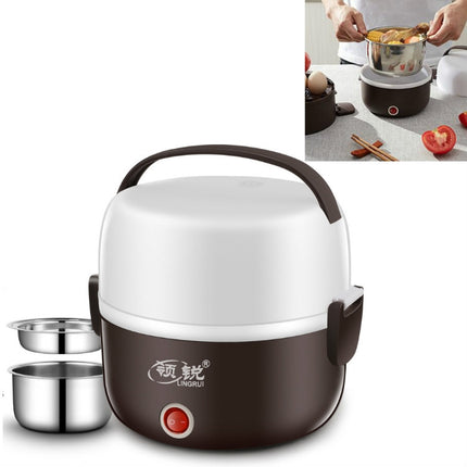 LINGRUI Multi-Function Electric Lunch Box Electric Heating Insulation Cooking Mini Rice Cooker, CN Plug, Specification:Double Layer(Purple)-garmade.com