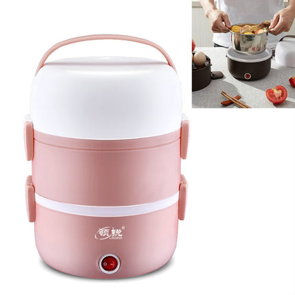 LINGRUI Multi-Function Electric Lunch Box Electric Heating Insulation Cooking Mini Rice Cooker, CN Plug, Specification:Three Layer(Pink)-garmade.com