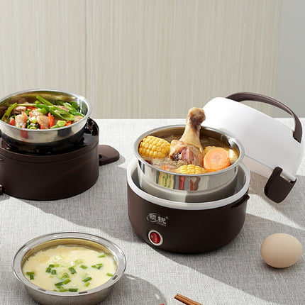 LINGRUI Multi-Function Electric Lunch Box Electric Heating Insulation Cooking Mini Rice Cooker, CN Plug, Specification:Three Layer(Purple)-garmade.com