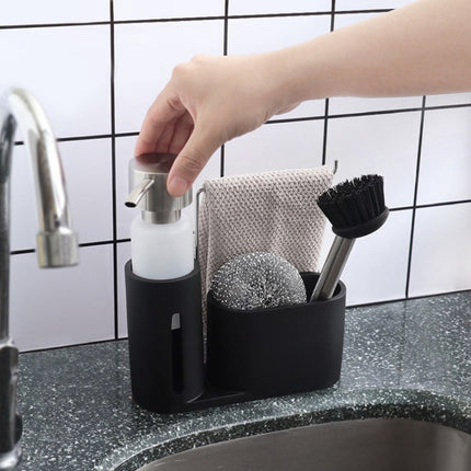 Soap Dispenser Kitchen Sink Steel Wire Ball Pot Brush Rag Storage Rack Set-garmade.com