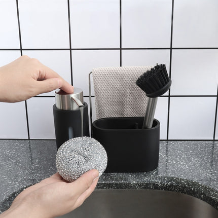 Soap Dispenser Kitchen Sink Steel Wire Ball Pot Brush Rag Storage Rack Set-garmade.com