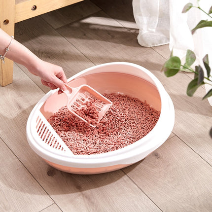 Pet Supplies Semi-Enclosed Detachable Splash-Proof Litter Box Cat Toilet with Cat Litter Scoop(Pink)-garmade.com