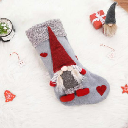 Christmas Ornaments Three-Dimensional Faceless Doll Christmas Stocking Christmas Gift Candy Bag(Gray)-garmade.com