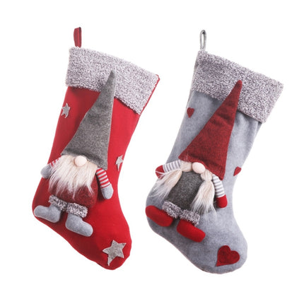 Christmas Ornaments Three-Dimensional Faceless Doll Christmas Stocking Christmas Gift Candy Bag(Gray)-garmade.com