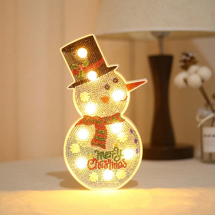 DIY Diamond Painting LED Night Light Sticking Diamond Christmas Decoration Table Lamp(Snowman)-garmade.com