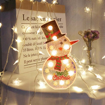 DIY Diamond Painting LED Night Light Sticking Diamond Christmas Decoration Table Lamp(Snowman)-garmade.com