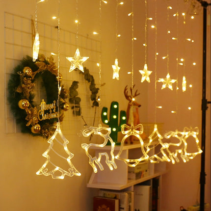 LED Curtain Lights Christmas Decoration Bell And Deer String Lights, Power Supply:220V EU Plug(Warm White Light)-garmade.com